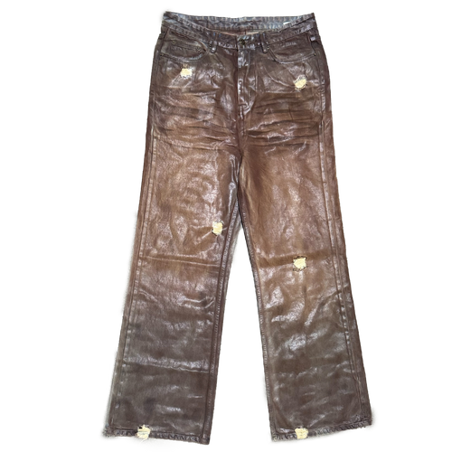 "Coffee Bean" Leather Waxed Rhinestone Denim