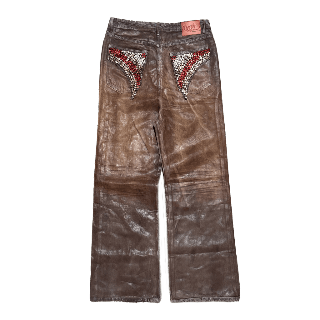 "Coffee Bean" Leather Waxed Rhinestone Denim