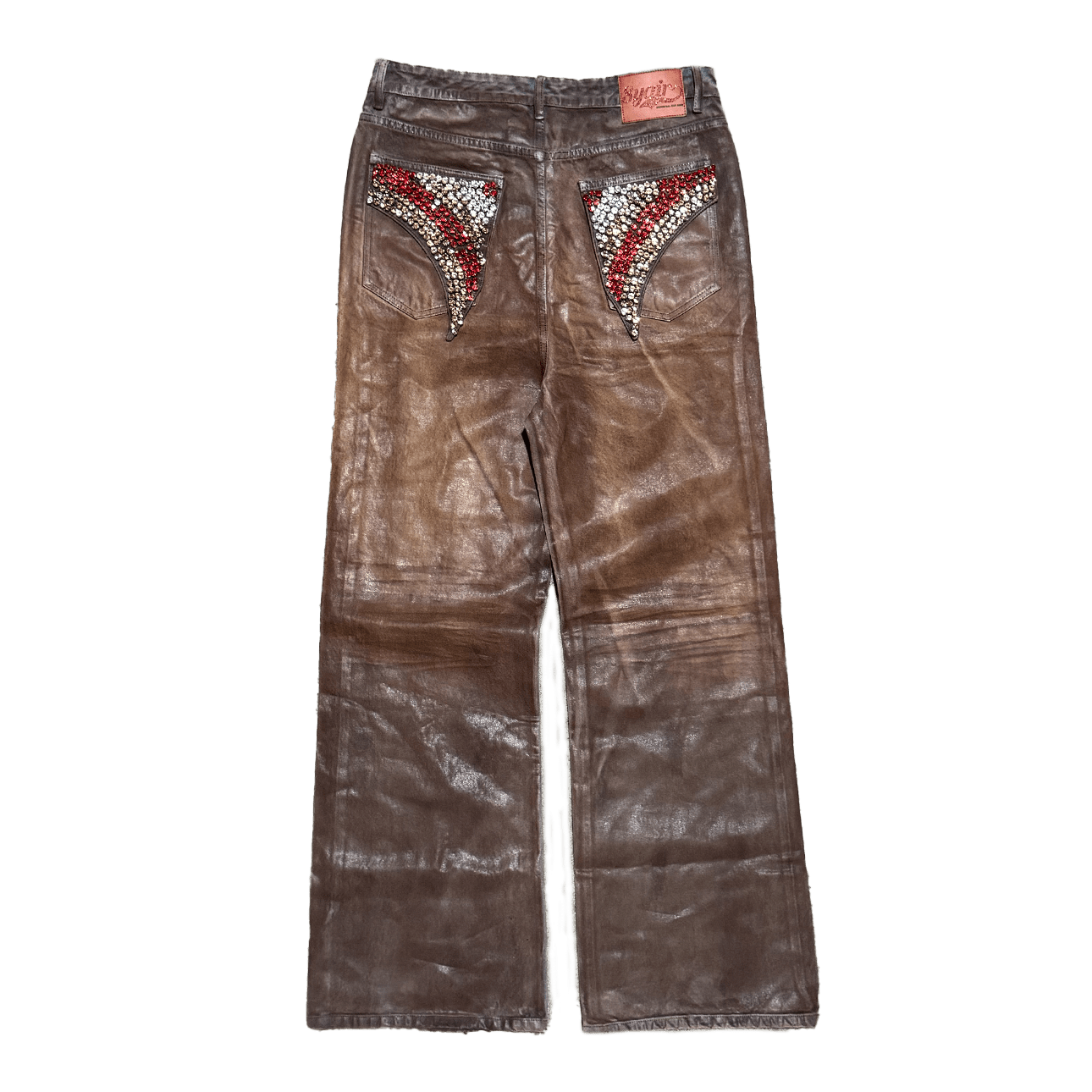 "Coffee Bean" Leather Waxed Rhinestone Denim