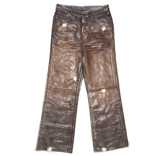 "Coffee Bean" Leather Waxed Rhinestone Denim