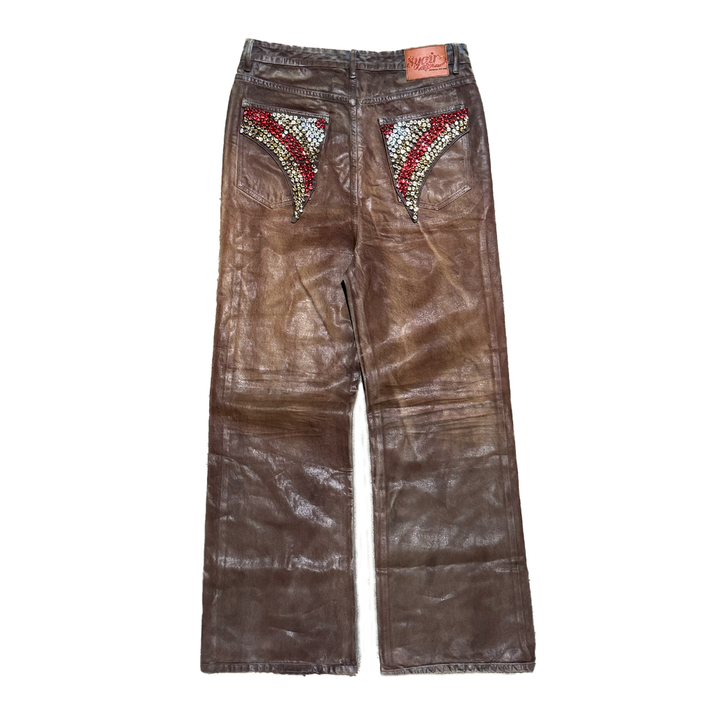 "Coffee Bean" Leather Waxed Rhinestone Denim