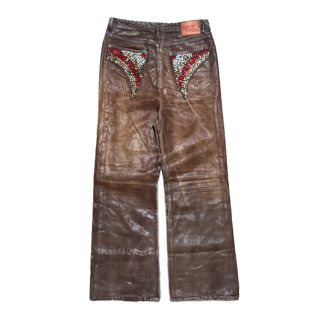 "Coffee Bean" Leather Waxed Rhinestone Denim