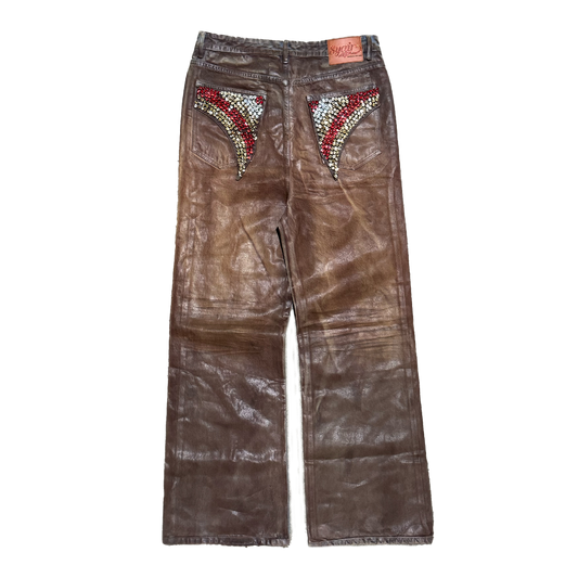 "Coffee Bean" Leather Waxed Rhinestone Denim